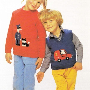 Knitting Pattern- Boys - Girls  Post Man Pat  Sweater- Jumper &  Tank top- slipover- DK -8 ply- fits 20 - 28&quot; chest- Download PDF