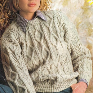 PDF Knitting Pattern Ladies Aran Cable Jumper- Sweater-Aran/ Worsted 10 ply Yarn-fits chest 34-44&quot; Chest - Instant Download Now