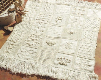 Sampler Afghan Blanket/Throw 25 Different Squares Heirloom ~ Aran Wool Knitting Pattern PDF Instant download