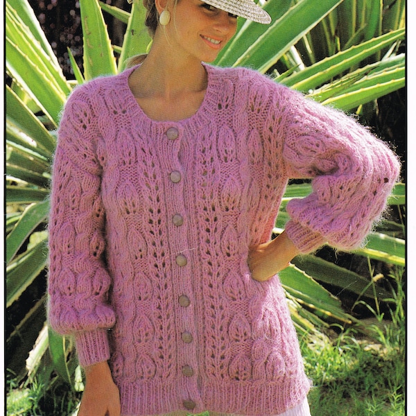PDF Knitting Pattern Ladies Brushed Chunky Cardigan with cables/ chest 32-40"