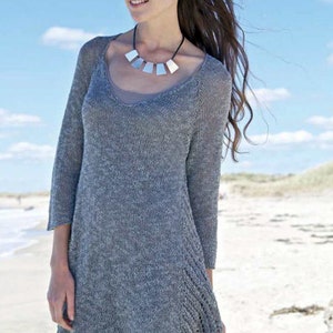 Woman's Tunic, Dress-Long sleeves-Fine round neck-Worsted / Medium Knitting Pattern- Instant Download