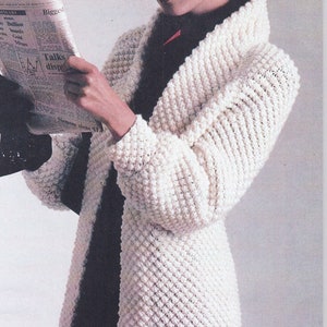 Woman&#39;s Long Blackberry Stitch Cozy Jacket Coat - Winter Knitting Pattern in Aran ( 10 ply, worsted ) 34 - 40&quot; Vintage Download