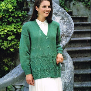 Knitting pattern PDF- Ladies Cable Twist V Neck cardigan on DK/8ply- 32 - 42ins- Vintage pattern