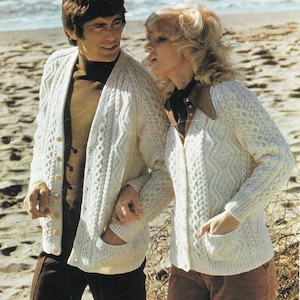 Woman&#39;s & Mans Aran Cardigan with cables and Pockets -34 - 44 Inches-  Knitting Pattern PDF Instant download