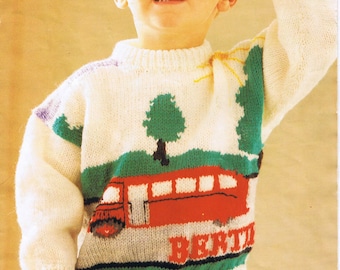 PDF- Knitting pattern -Bertie the Bus sweater- Jumper- Pullover - DK/8 ply wool- chest 22-30 Ins- Instant download