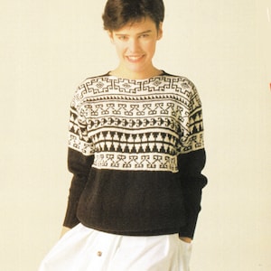 Fair Isle Aztec Sweater- Jumper Knitting Pattern, Cotton super Soft DK/8Ply yarn- Knitting Pattern- Instant download - chest 36-42 inches