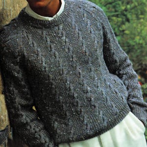 Men's Easy Beginner Cable  Raglan Sweater Knitting Pattern PDF Download DK 8 Ply Light Worsted Yarn Pullover Pattern Beginner 34-44 ins