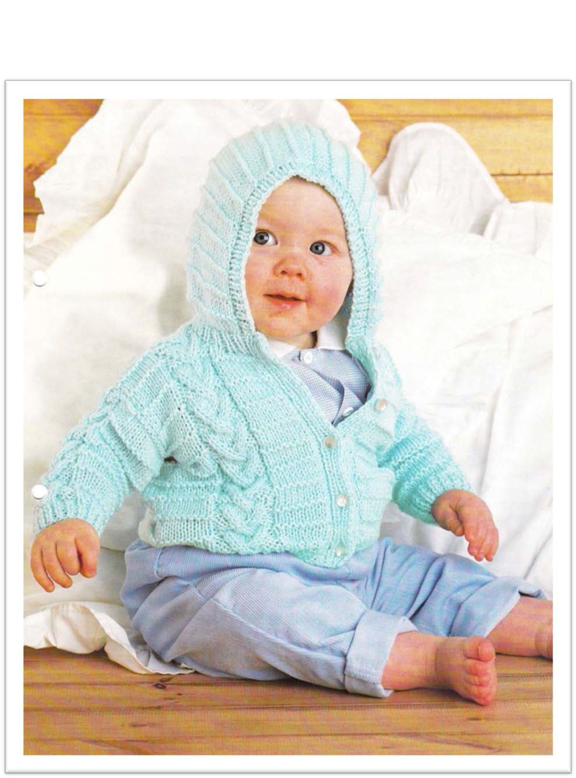 PDF Knitting Pattern Easy cable baby hooded Jacket in DK 8ply wool Fits 18 24 chest Instant Download