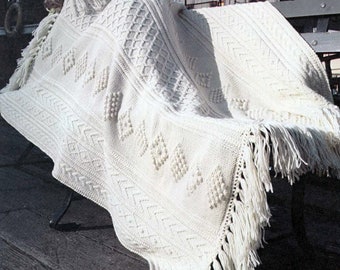 PDF Knitting Pattern- Aran Blanket/Afghan pattern-Knit in 5 Panels & join- measures 54 x 66 inches Instant Download