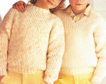 Very easy, Fisherman's Rib- Sweaters- 2 styles- Jumper, pullover chest 22 - 30 inches- easy quick knit-PDF KNITTING Pattern