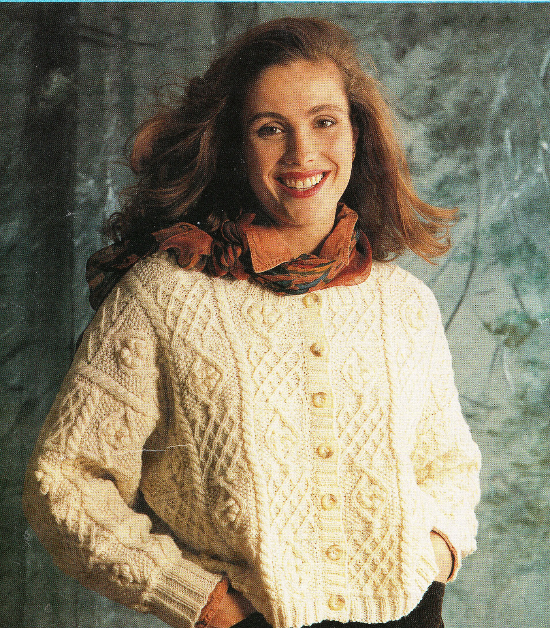 Womans Sampler Aran Style Cardigan- Cropped- Drop Sleeves