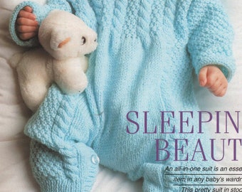 PDF Knitting pattern. Baby Cable all in one sleepsuit bottom fastening, DK/8ply Download