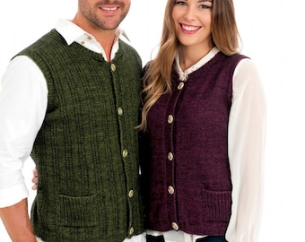 Man- Woman's Easy Textured or Plain Round neck Waistcoats- Pockets - 8 Ply/DK fits chest  76 - 122 cm Knitting pattern download PDF