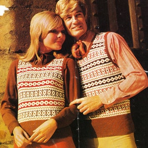 Knitted Woman's Ladies- Man's Fair Isle Slipover - Waistcoat in 4 ply  wool - Knitting Pattern- Instant download PDF-32-42 Inch chest