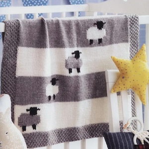 Sheep Blanket-Afghan in Aran wool   23 x 21&quot; PDF Knitting Pattern Instant Download