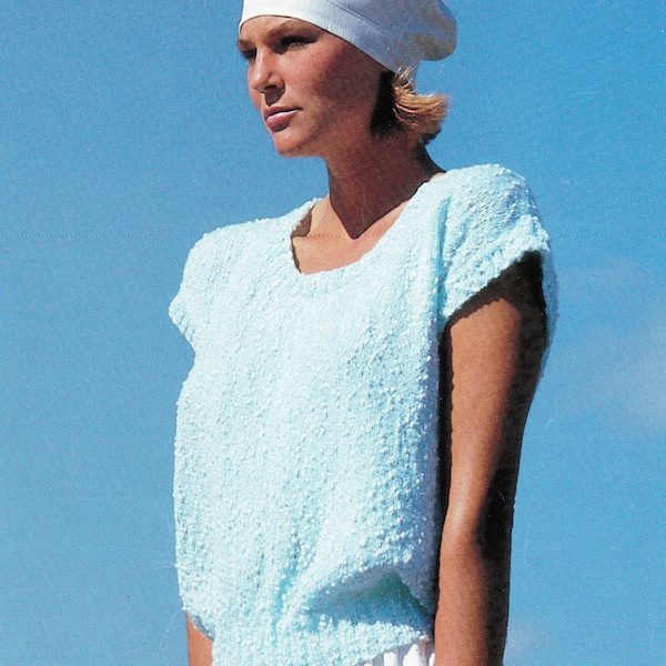 Womans Cap sleeved Easy Knit Round neck summer top- 28 - 40 Chest- DK 8 ply Light worsted wool Knitting pattern- download PDF