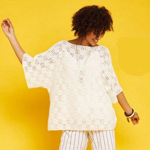 Woman&#39;s Crochet Boxy Summer Top Crochet Pattern Instant Download - 3/4 Length sleeves