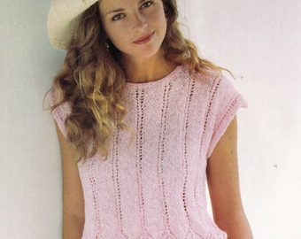 Ladies easy Knit Lace Summer Top in DK- Summer Knit fits 30-40" chest. Knitting Pattern Instant Download