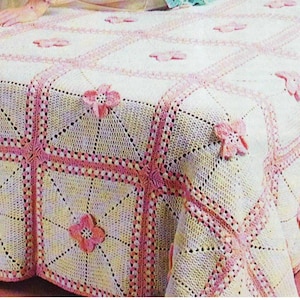 PDF Crochet Pattern- Vintage Bedspread/ afghan, made of squares and sewn together- Crochet Instant download PDF