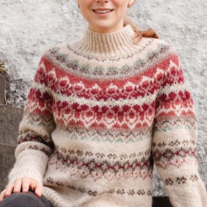 Woman's Fairisle Yoked  sweater- worked in Round- Top down- Aran/10Ply wool Knitting Pattern- Instant download