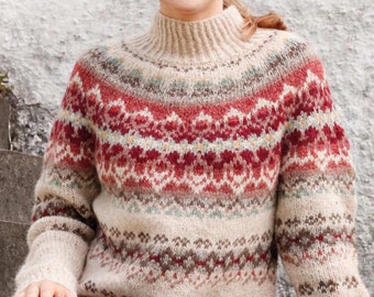 Woman's Fairisle Yoked  sweater- worked in Round- Top down- Aran/10Ply wool Knitting Pattern- Instant download