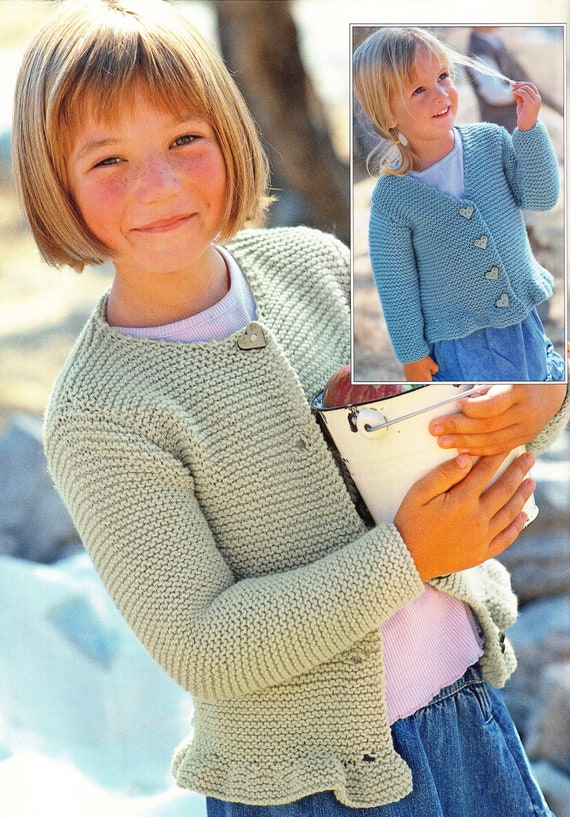 Girls-very Easy, Garter Stitch Cardigans-aran Wool- Chest 16-26 - Main Image