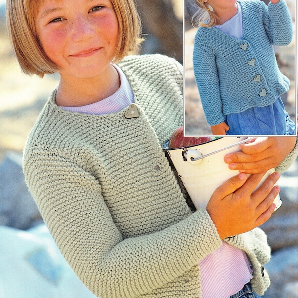 Girls-Very easy, garter stitch Cardigans-Aran wool- chest 16-26 inches- easy quick knit-PDF KNITTING Pattern-