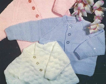 Very Easy Knit Baby Cardigans- 3 Styles- DK/8Ply - 19-21&quot; chest- Knitting Pattern- Instant download
