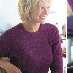 Woman&#39;s Beginners Easy Round neck polo neck sweater in DK 8 Ply wool fits 32-42&quot; Bust Knitting Pattern  Download
