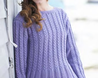 Ladies Cable and Rib Tunic -Jumper- fits 81cm-127cm  chest - Knitting Pattern PDF Instant Download