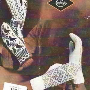 Woman&#39;s Norwegian - Mitts- Gloves Knitting Pattern PDF  download Knitted in 4 ply Light fingering wool- 2 needle gloves- average size