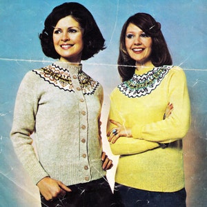 Womans classic Fair Isle- Shetland wool yoked Cardigan and Jumper- vintage Island pattern- 34 - 40" chest- Knitting pattern- Download PDF