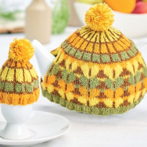 Fairisle Tea cosy  and Egg Cosy in 4ply wool- Instant Download-15 x 40 cm PDF