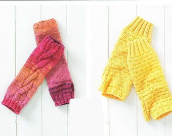 KNITTING PATTERN -2 needle easy Beginners fingerless gloves- wrist warmers- DK 8 Ply Light worsted wool- fits age 4yrs- Adults  Download pdf