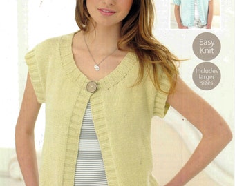 Woman's  Beginners Easy Cardigan Short Cap sleeves in DK 8 Ply wool fits 32-54" Larger sizes Knitting Pattern  Download