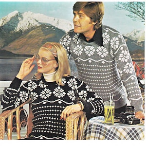 Woman&#39;s Man&#39;s Patterned sweater- -DK/8Ply wool- No charts-32-44&quot; chest, download PDF