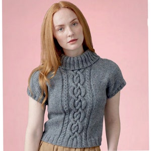 Knitting pattern PDF- Ladies Chunky short sleeved cable sweater- fits 87-101 cm chest(s,M,L)