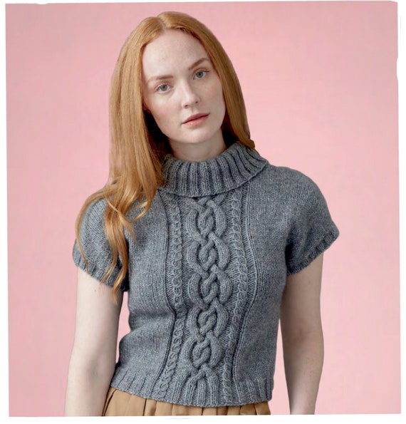 Knitting Pattern PDF- Ladies Chunky Short Sleeved Cable Sweater