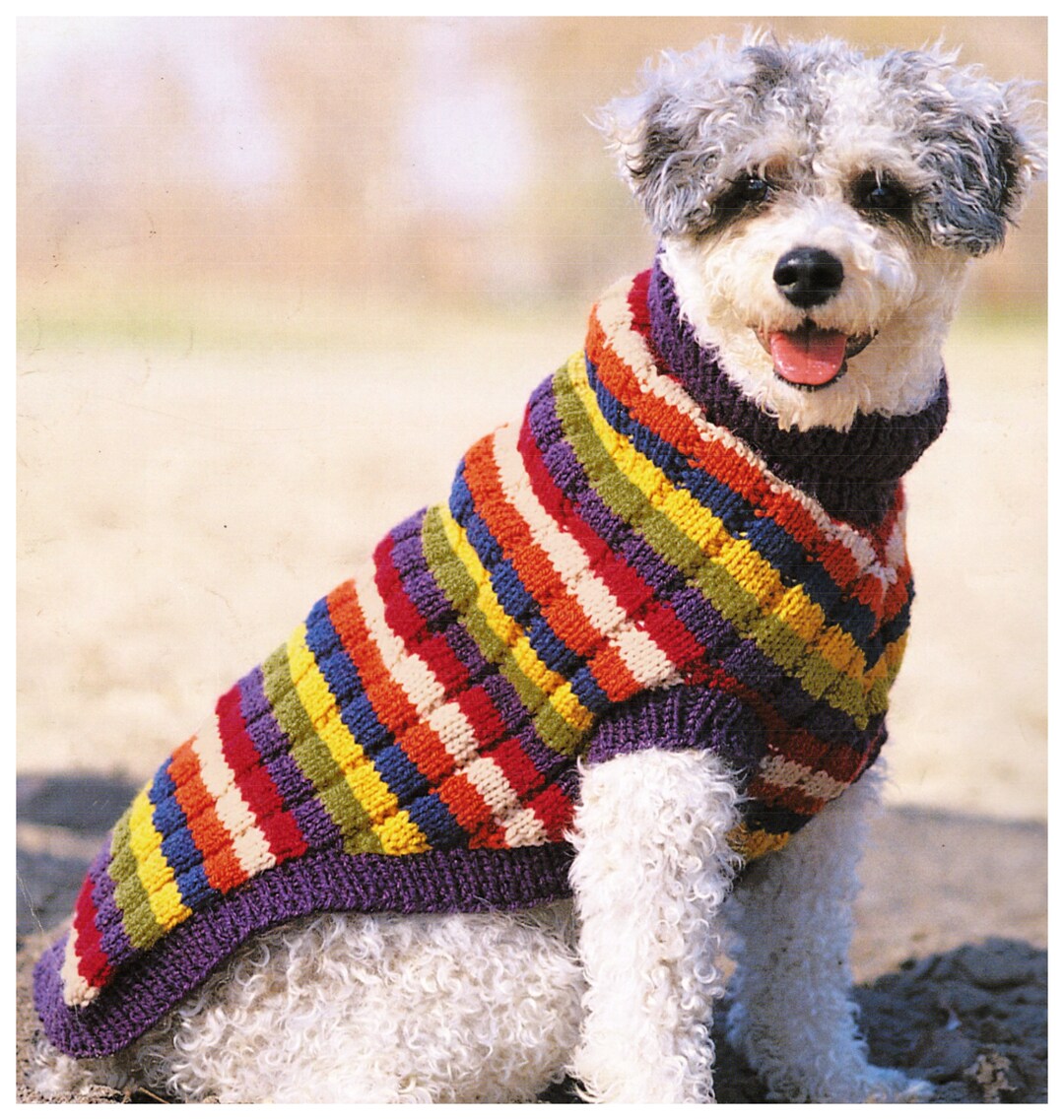 Dog Coat Sweater With Stripes to Knit Fits Small to XL Dogs Aran
