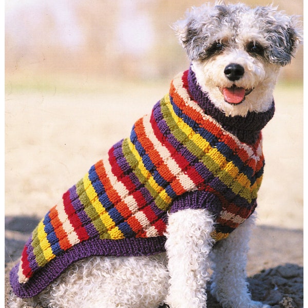 Dog Coat Sweater with Stripes to Knit- fits Small to XL Dogs ~ Aran Knitting Pattern PDF Instant download