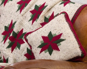 PDF Crochet Pattern-Christmas  Star Afghan Throw Cushion Pillow, Blanket, Download  Vintage Chart