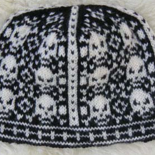 Pirates Scull - Icelandic Nordic Hat - Sport weight wool with cotton lining Knitting Pattern PDF Instant download