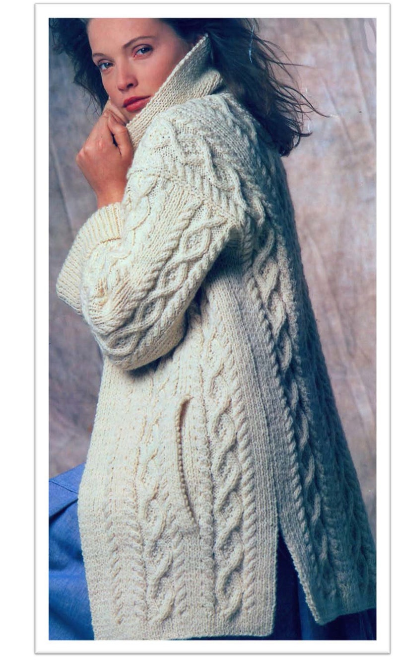 Woman's Cable Aran Coat Knitting Pattern Aran Wool Etsy
