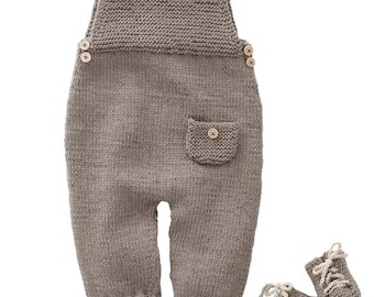 Easy Knit Dungarees and sneakers pattern in DK/8Plywool- 3-12 mths - Instant download