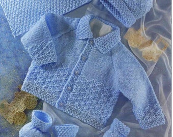 PDF Knitting Pattern Baby jacket-Mitts-bootees, blanket- complete new baby pattern -DK (8ply)- Easy Knit- Instant download