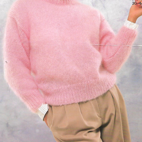 Ladies-Round Necked classic Mohair Sweater- Mohair wool-30-44ins Instant Download Knitting Pattern PDF knits up quick and easy