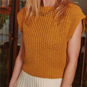 Woman&#39;s Very Easy Beginner Round Neck Rib Top Jumper Slipover ~Sweater~ Vest 36&quot;-44&quot; Chunky~Bulky Wool needed -Knitting Pattern PDF Download