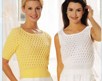 Womans Lacy Short sleeved sweater & Lace Vest Picot neckline Knitting Pattern-PDF Instant Download 28" - 38" chest DK 8Ply Light worsted