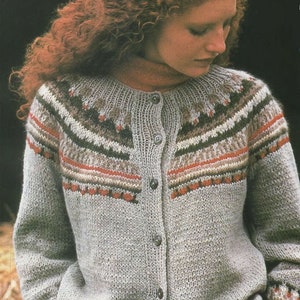 PDF Knitting Pattern Ladies Fairisle  Islandic cardigan in shetland chunky- fits chest 32-42&quot;Download Now