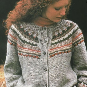 PDF Knitting Pattern Ladies Fairisle  Islandic cardigan in shetland chunky- fits chest 32-42"Download Now